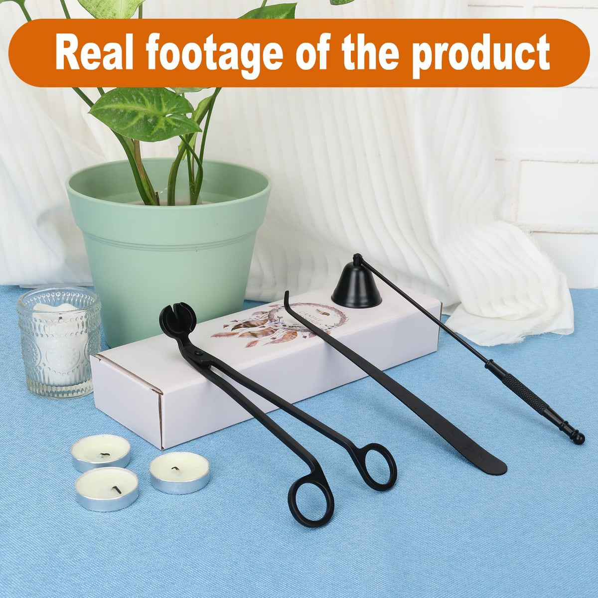 3 in 1 Candle Accessory Set(3 Set), Premium Candle Wick Trimmer, Candle Snuffer, Wick Dipper, Elegant Candle Care Kit with Gift Package for Candle Lovers (Black)