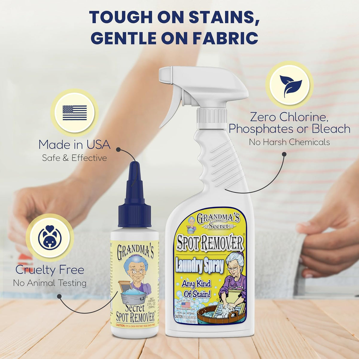 Grandma's Secret Spot Remover Laundry Spray - Chlorine, Bleach and Toxin-Free Fabric Stain Remover for Clothes - Removes Oil, Paint, Blood and Pet Stains - 16 Oz, 2 Pack