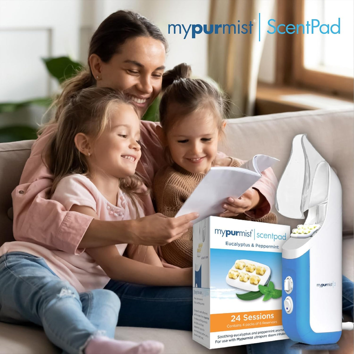 Mypurmist ScentPad Eucalyptus & Peppermint Vapor Pads - Vaporizer Refill Pad for Ultrapure Devices, Essential Oil Aromatherapy for Humidifier - Steam Inhaler for Sinus Congestion Relief, 24 Reservoirs