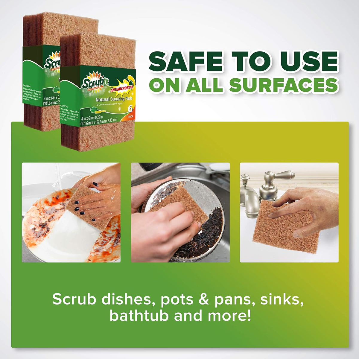 SCRUBIT Natural Scouring Pads (12 Pack) - Eco Friendly Scrubbing Pads for Kitchen Cleaning, Dishes, and Pots - Non-Scratch Kitchen Scrubbers - 100% Natural Sisal Fibers (12 Pack)