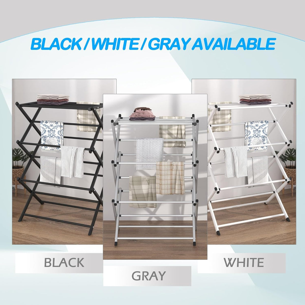 Household Indoor Folding Clothes Drying Rack, Dry Laundry and Hang Clothes,Towel Rack (Silver Gray) for Storage