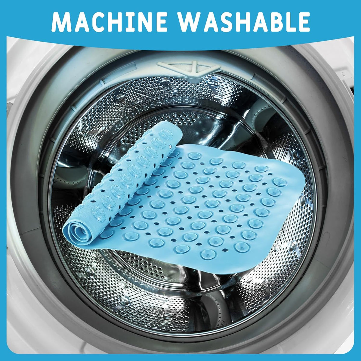 Dunzy 6 Pcs Non Slip Bath Mats 27.6x14.2 Inches TPE Bathtub Mats with Suction Cups Drain Holes Textured Surface Anti Slip Shower Pad for Bathroom Tub Adults Elderly Home Hotel