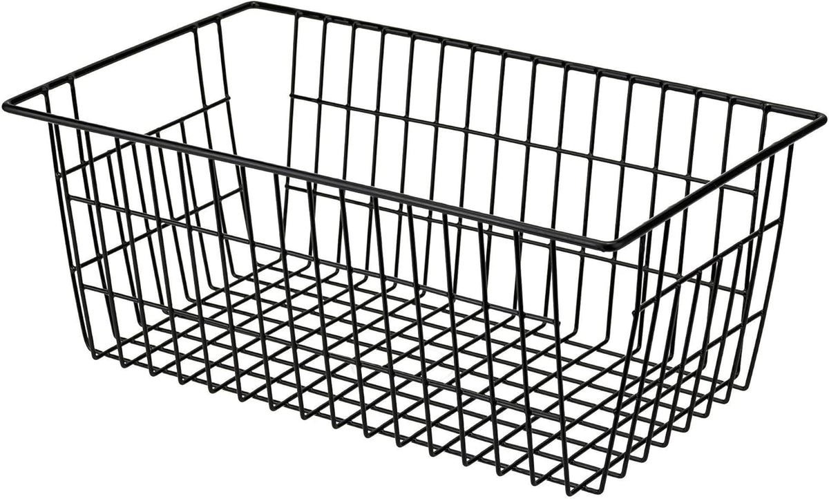SANNO Freezer Baskets Wire Storage Baskets Closet Baskets Bin Farmhouse Organizer Storage Bins Large Organizer Bins for Home, Office, Bathroom, Pantry Organization Storage -Black Set of 2, 15.7"