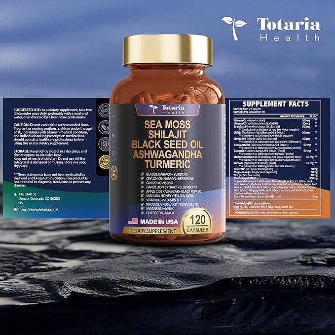 25-in-1 Sea Moss Capsules, 120 Capsules per Bottle, 2 Bottles