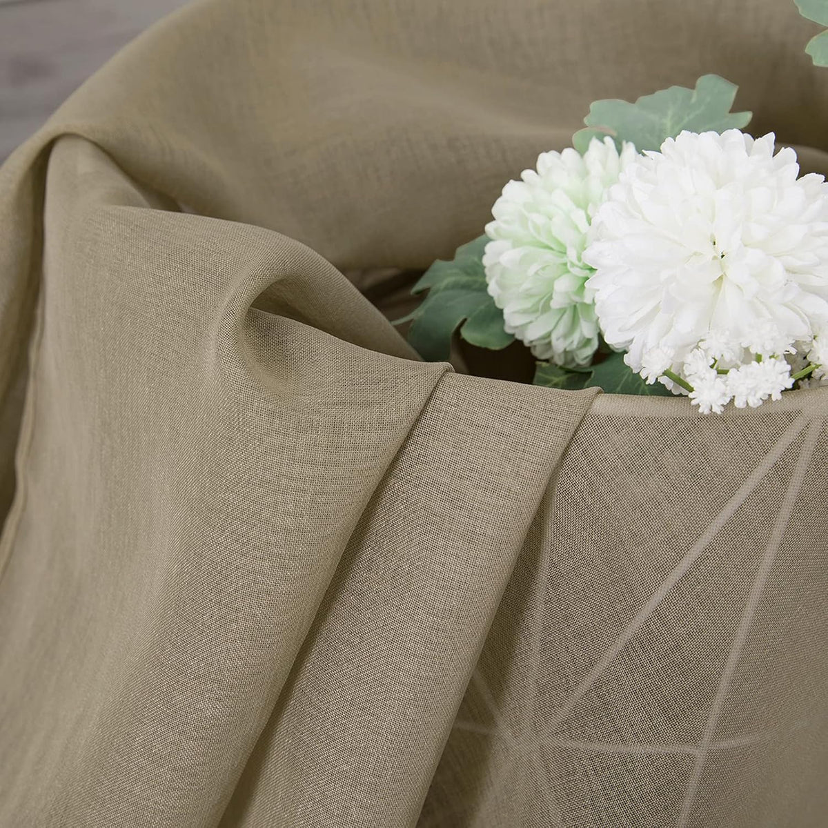 Tollpiz Sheer Tier Curtains Kitchen Linen Textured Half Curtain Sheers Light Filtering Rod Pocket Voile Bathroom Short Curtains for Farmhouse, 25 x 30 inches Long, Taos Taupe, Set of 2 Panels