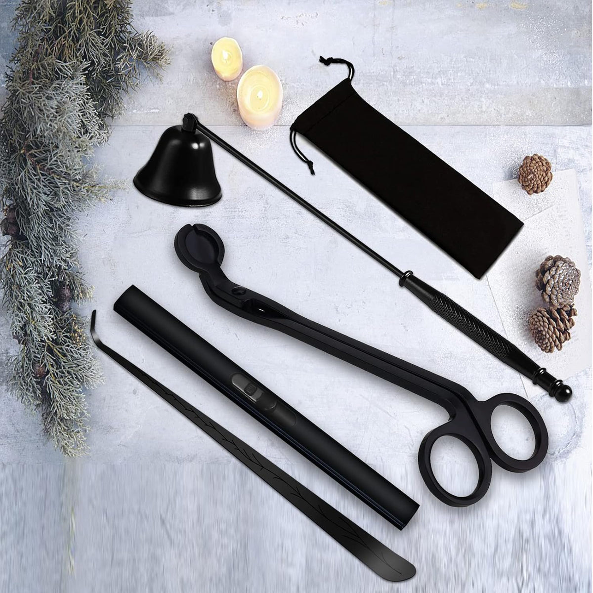 4IN1 Candle Accessory Set, Rechargeable Candle Lighter, Candle Wick Trimmer Cutter, Candle Snuffer & Candle Wick Dipper for Candle Lover Aromatherapy Gift, Stainless Steel Candle Care Kit