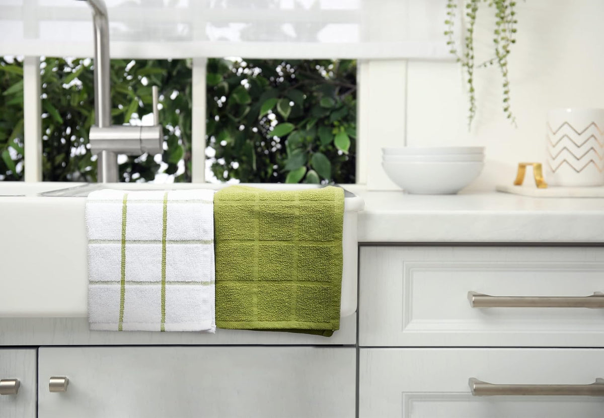 100% Cotton Terry Dish Cloth & Dish Towel, 6 Pack, Super Soft and Absorbent Kitchen Towels, Perfect for Kitchen Cleaning and Dish Washing (Green (DT and DC Combo))