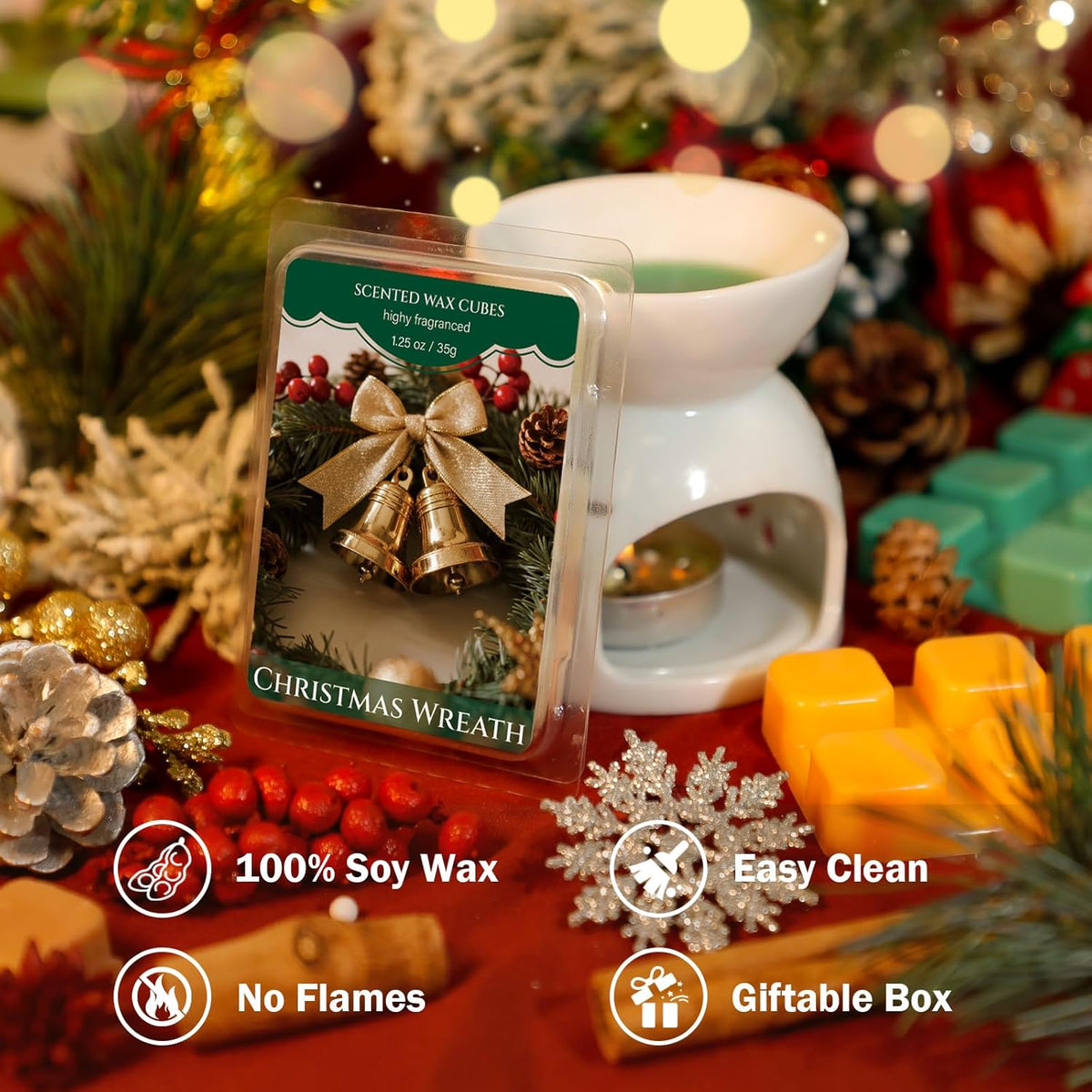 SCENTORINI Christmas Wax Melts, Soy Wax Melts for Wax Warmers Non-Toxic, 12-Pack Scented Wax Cubes Strong Scent, Long Lasting Fragrance Gifts for Christmas