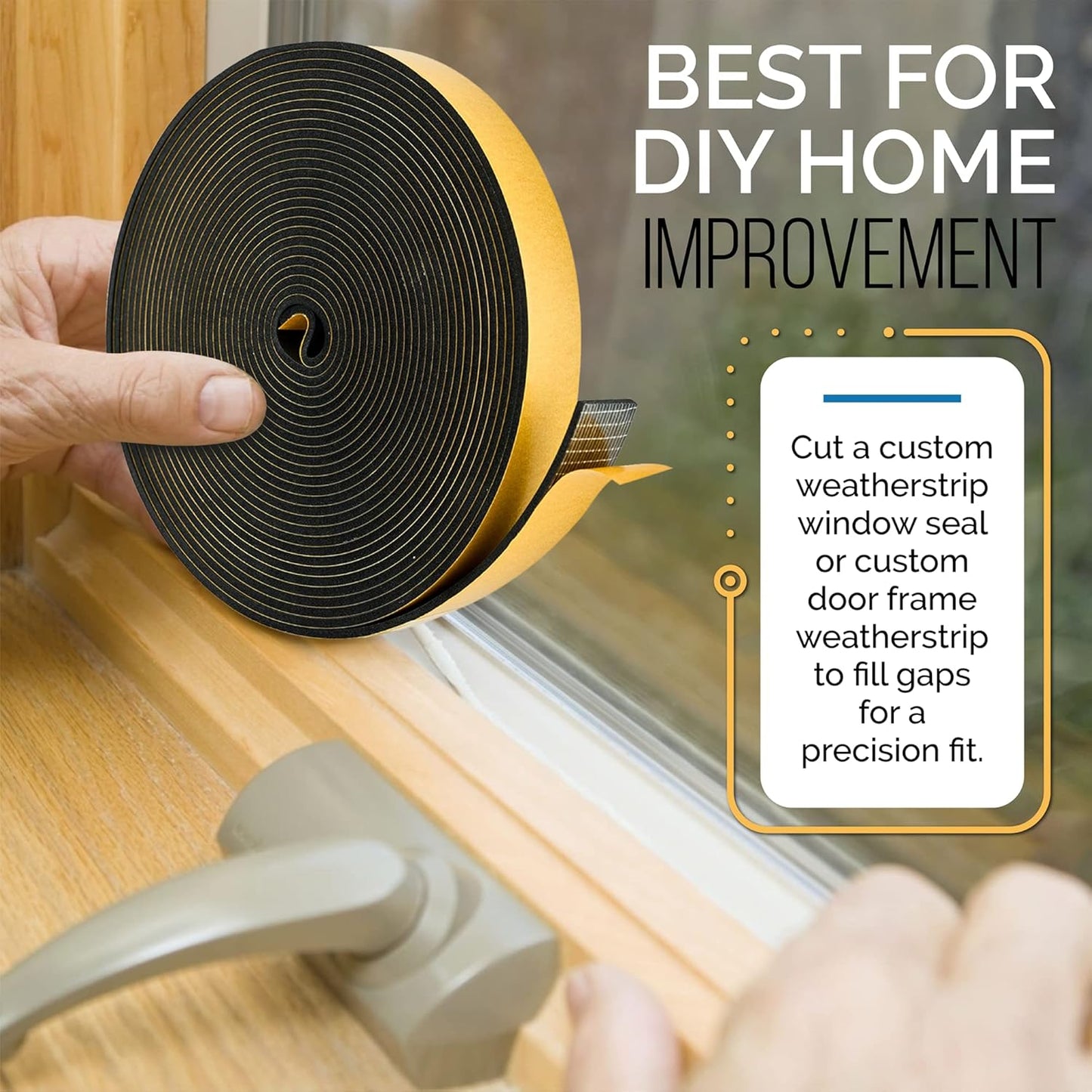 High Density Foam Weather Stripping Door Seal Strip Insulation Tape Roll for Insulating Door Frame, Window, Air Conditioner | Self Adhesive Sealing Weatherstrip (Black, 1/2 in x 1/8 in x 50)