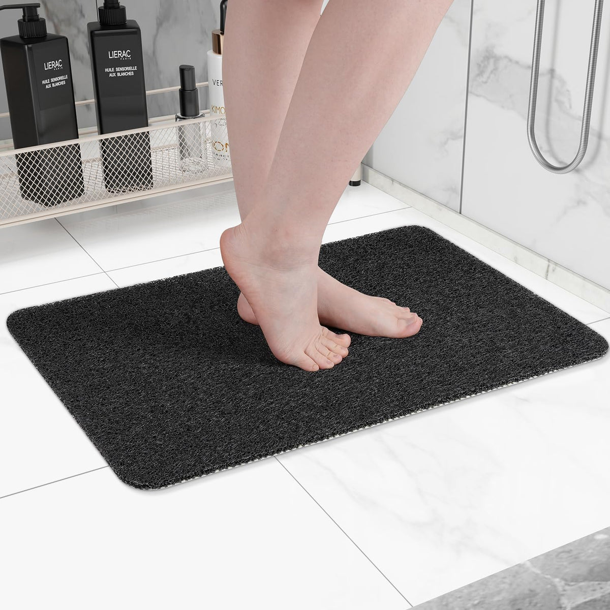 Non-Slip Bathtub Mat, 2 Pack Anti Slip Shower Mat, Fast Drying Bathtub Mats, Foot Scrubber Mat, Anti Slip Mat for Tub, Floor, Bathroom, Kitchen, Home, Hotel (Black 24"×16"+24"×16")