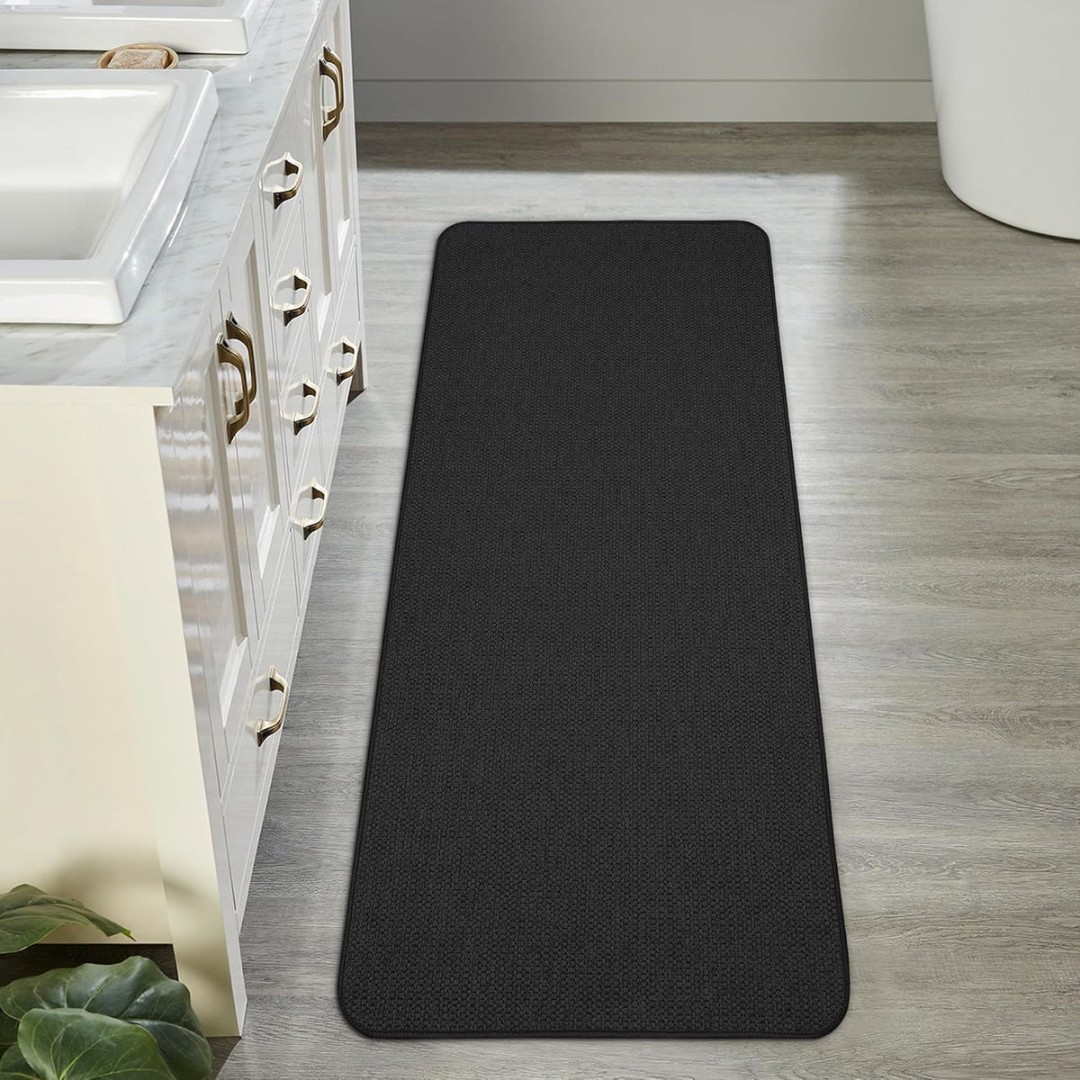 Bath Mat,Ultra Thin Bathroom Runner Rugs,Large Bath Mats for Bathroom,Quick Dry,Non-Slip,Machine Washable,Low Pile,Bath Rug,Shower Outside,Sink,Home Decor Accessories.Black,2'x5'(24x60inch)
