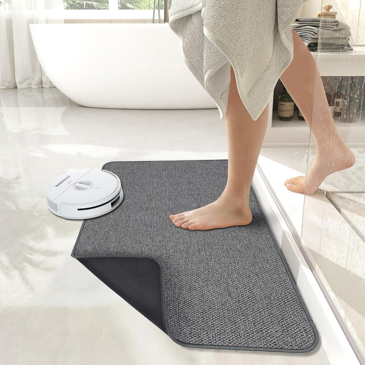 Bath Mat,Ultra Thin Bathroom Rugs,Rubber Bath Mats for Bathroom,No Slip Bath Rug,Quick Dry,Machine Washable,Low Pile,Absorbent,Shower Outside,Sink,Home Decor Accessories.Dark Grey,1'5"x2'3"(17x27inch)