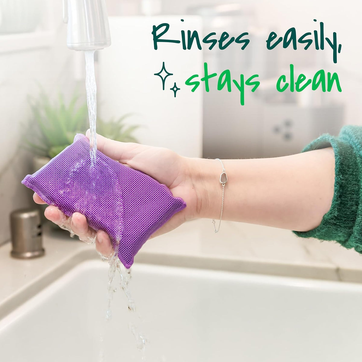 Scotch-Brite Stay Clean Scrubber Pads, Non-Scratch Dish Sponges for Kitchen Cleaning, 12 Count, Rinses Clean, Odor-Resistant, Safe on Non-Stick Cookware, Pots, Pans, and Glassware