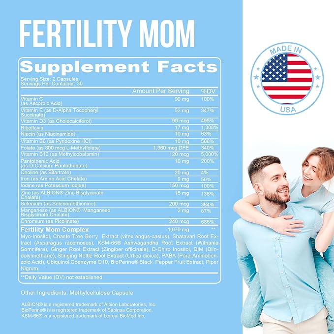 YOU'RE NATURAL Conception Fertility Vitamins for Women - Prenatal Vitamins - Myo-Inositol, D-Chiro Inositol & Folate, Regulates Cycle, Aid Ovulation, Hormonal & Ovarian Support, Vitex, 30 Day Supply