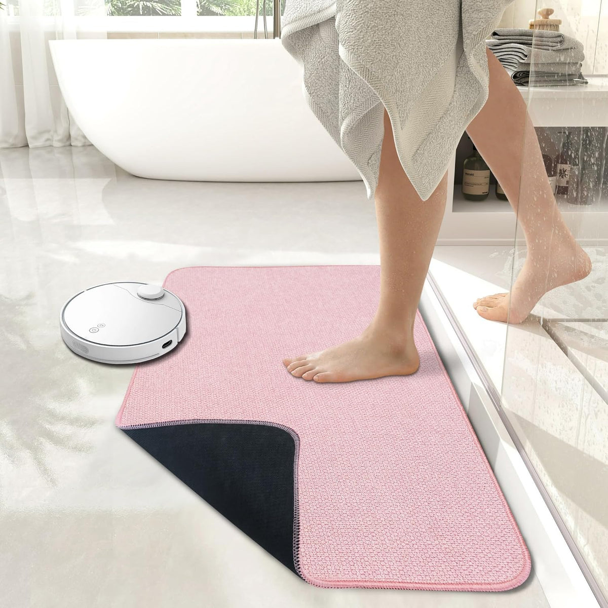Bath Mat,Ultra Thin Bathroom Runner Rugs,Large Bath Mats for Bathroom,Quick Dry,Non-Slip,Machine Washable,Low Pile,Bath Rug,Shower Outside,Sink,Home Decor Accessories.Pink,1'5"x2'11"(17x35inch)