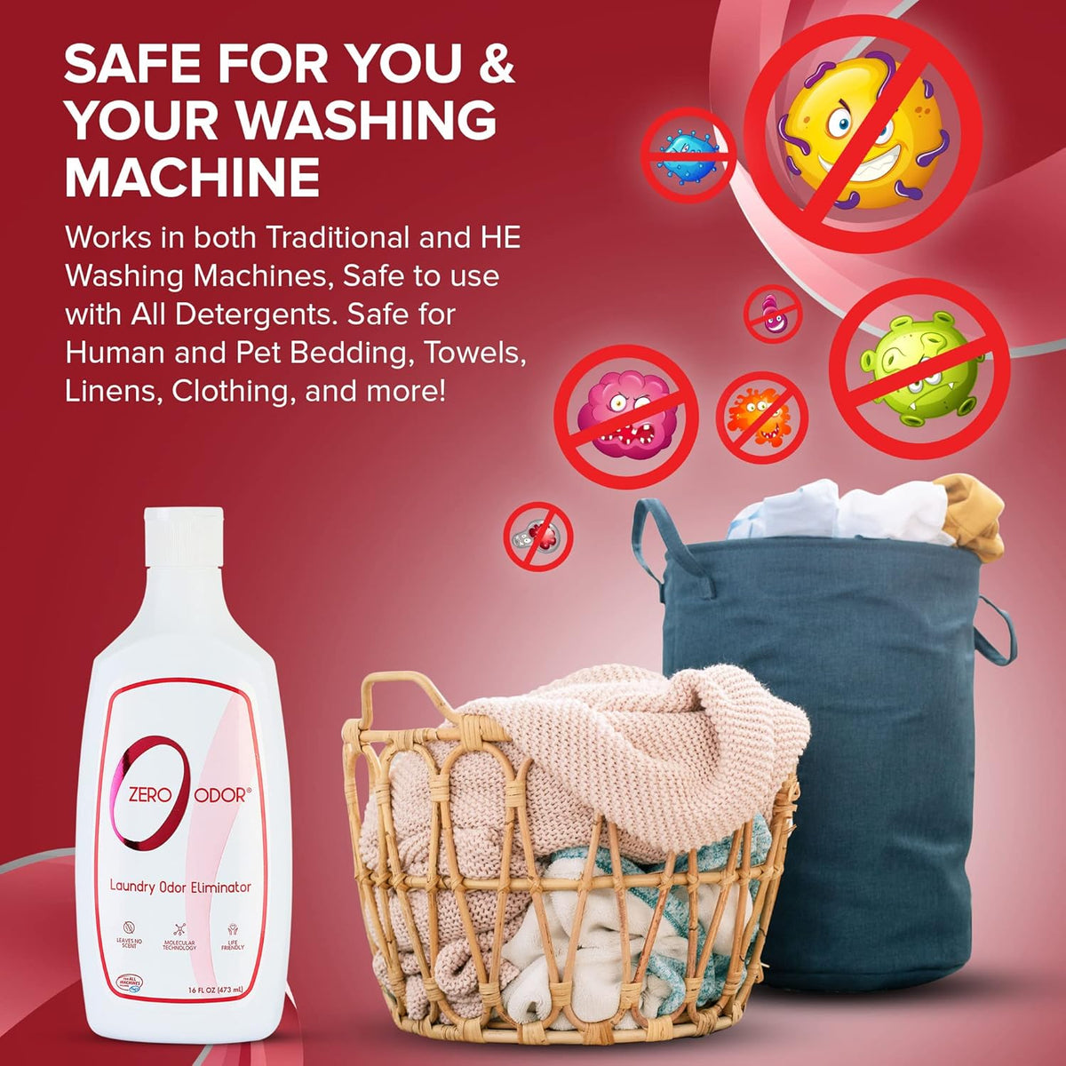 Zero Odor – Laundry Odor Eliminator - Permanently Eliminate laundry Odor – Patented Molecular Technology Best For Clothes, Towels & Linens, Shoes, Bags, Etc. - rinse and refresh Again, 16oz (3-Pack)