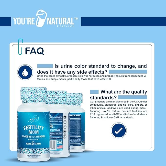YOU'RE NATURAL Conception Fertility Vitamins for Women - Prenatal Vitamins - Myo-Inositol, D-Chiro Inositol & Folate, Regulates Cycle, Aid Ovulation, Hormonal & Ovarian Support, Vitex, 30 Day Supply