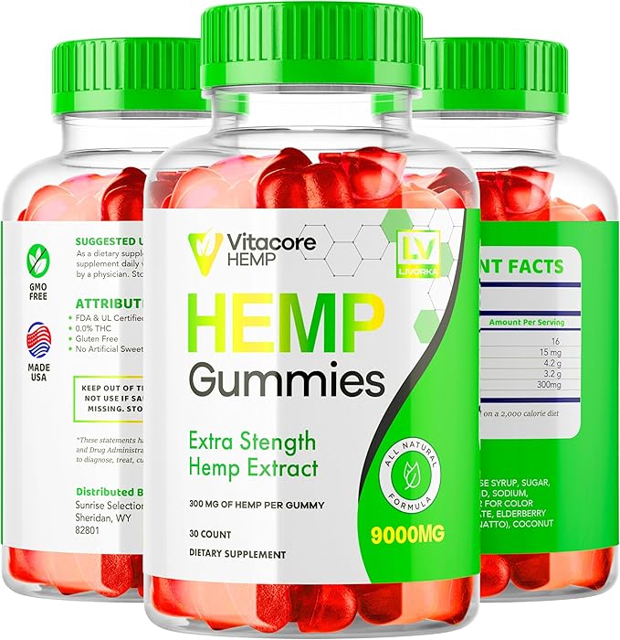 3 Pack - Vitacore Gummies - Vitacore Hemp 90 Gummies for 3 Months, Vitacore Hemp Gummies 9000 MG Per Bottle, Vitacore Gummies Me with Great Taste, Vita Core Gummies.