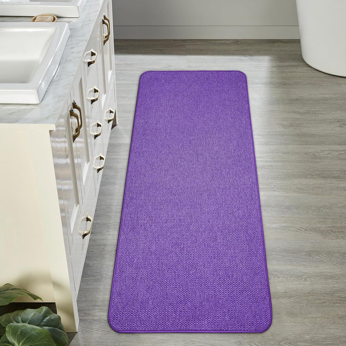 Bath Mat,Ultra Thin Bathroom Runner Rugs,Large Bath Mats for Bathroom,Quick Dry,Non-Slip,Machine Washable,Low Pile,Bath Rug,Shower Outside,Sink,Home Decor Accessories.Purple,1'9"x3'11"(21x47inch)