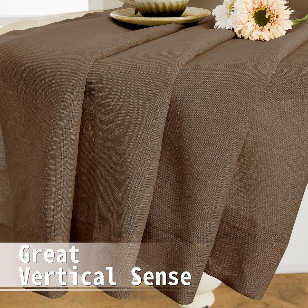 Tollpiz Sheer Door Curtains Closet Linen Textured Curtains Sheer Doorway Light Filtering Voile Rod French Door Pocket Curtain Patio Glass Door, 25 x 72 inches Long, Brown, Set of 1 Panel