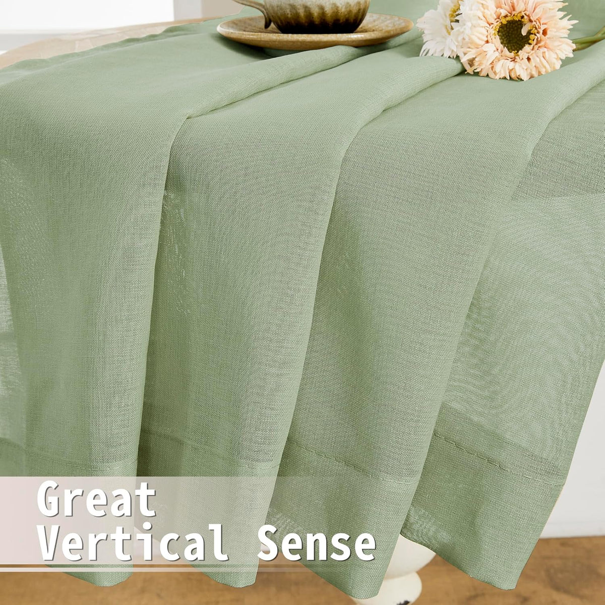 Tollpiz Short Sheer Door Curtains Closet Linen Textured Curtains Sheer Doorway Light Filtering Voile Patio Door Rod Pocket Curtain French Door, 54 x 40 inches Long, Sage Green, Set of 1 Panel