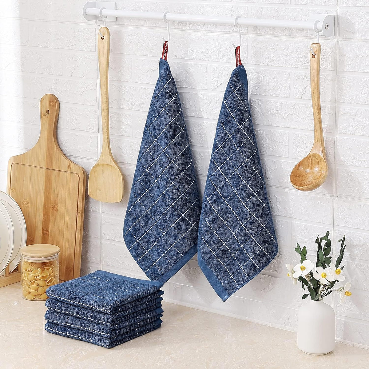 Homaxy 100% Cotton Terry Kitchen Dish Cloths, Ultra Soft and Absorbent Dish Towels for Kitchen, Suitable for Drying and Washing Dishes, 12 Pack, 12 x 12 Inches, Navy Blue