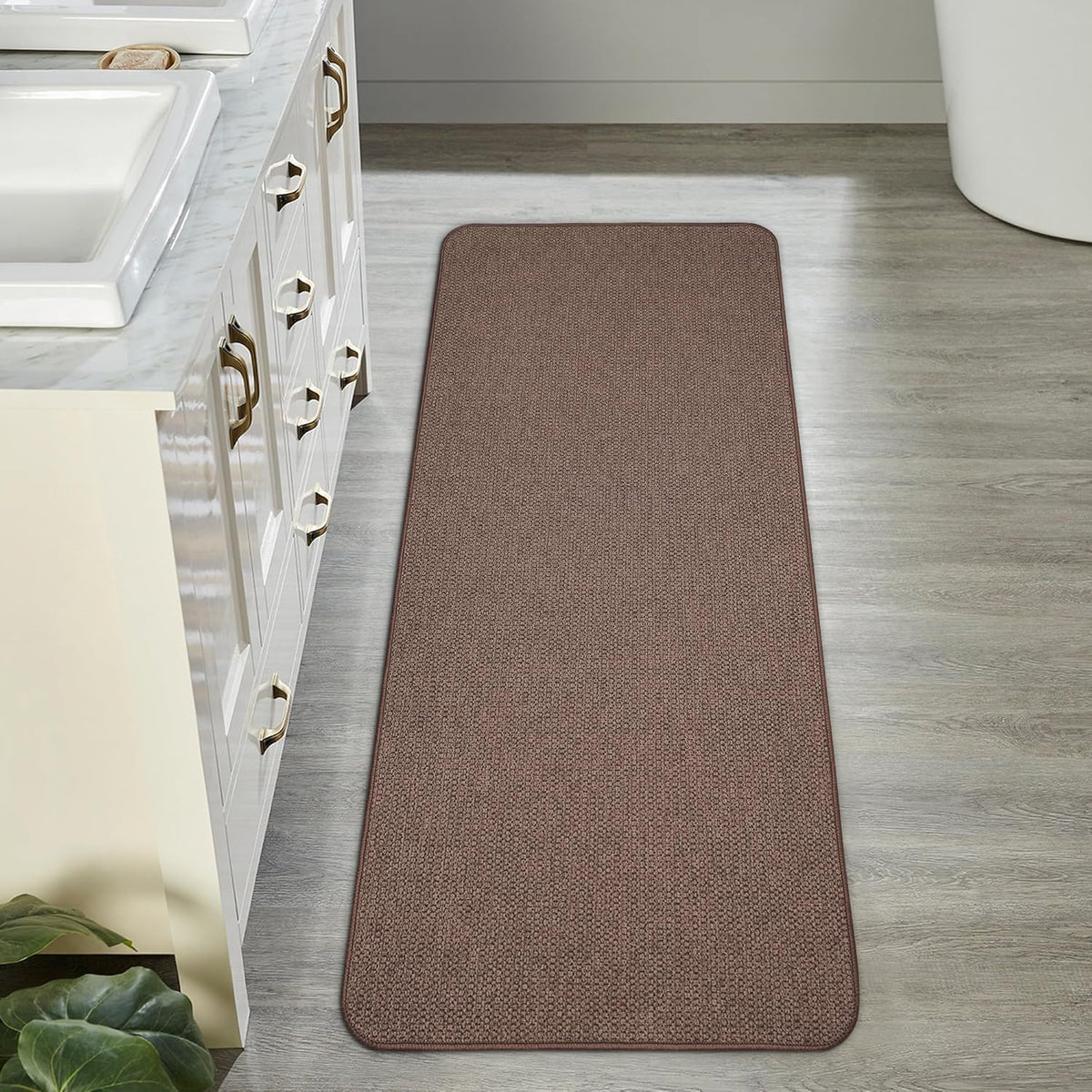 Bath Mat,Ultra Thin Bathroom Runner Rugs,Large Bath Mats for Bathroom,Quick Dry,Non-Slip,Machine Washable,Low Pile,Bath Rug,Shower Outside,Sink,Home Decor Accessories.Brown,1'5"x4'11"(17x59inch)