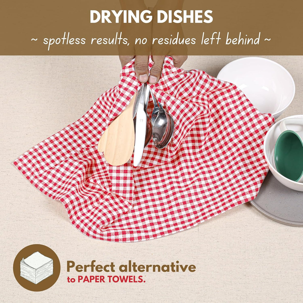 Native Fab Gingham Cotton Kitchen Towel 4 Pack 16"x26" - Absorbent Tea Linen Towels, Dish Cloths, Restaurant Cleaning Towel, Dish Towels with Hanging Loop, Red White