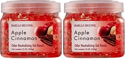 SMELLS BEGONE Odor Eliminator Gel Beads - 12 oz, Pack of 2 - Eliminates Odor in Bathrooms, Cars, Boats, RVs & Pet Areas - Air Freshener - Made with Essential Oils - Apple Cinnamon Scent