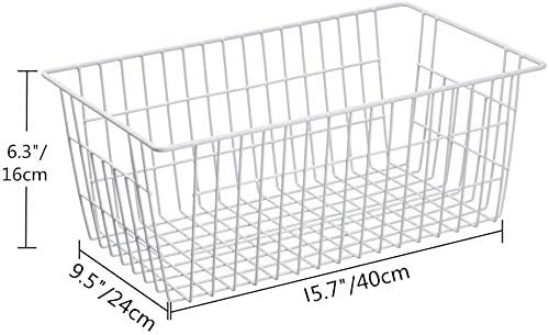 SANNO Freezer Baskets Pantry Storage Bins, Farmhouse Wire Storage Baskets Organizer Storage Bins Large Organizer Bins for Kitchen Organization Storage-Set of 8,White