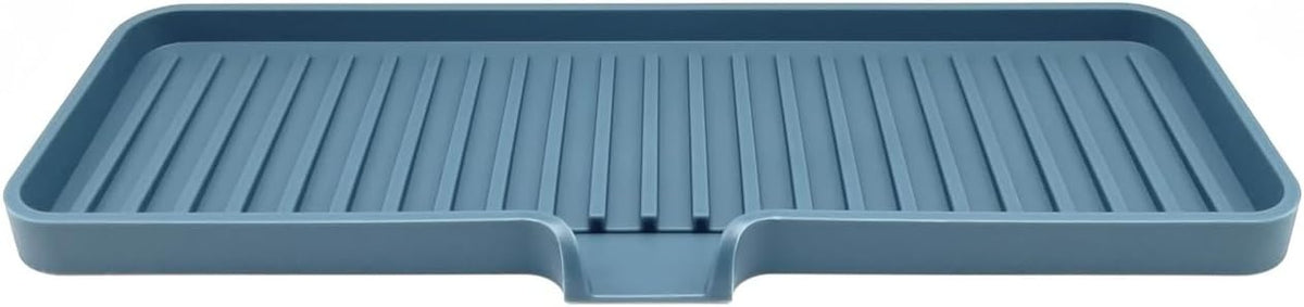 Happitasa Silicone Soap Dish Tray and Sponge Holder with Drain Chute | Bathroom and Kitchen Sink Organizer Caddy (Smoky Blue, 12"x4", 7.4 Ounces)