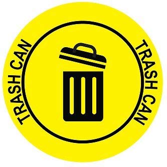 "Trash Can" Durable Laminated Vinyl Floor Sign- Sign by Graphical Warehouse- 5S Safety and Security Signage, Visual Communication Tool (22", Yellow/Black)