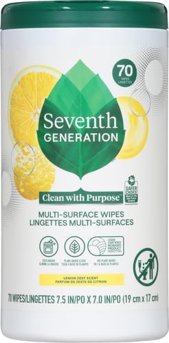 Seventh Generation Multi-Surface Cleaning Wipes, Lemon Zest Scent, Cuts Grease & Grime, 70 Wipes