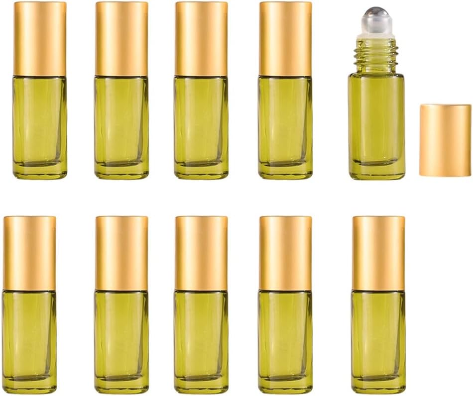 10 Pack Glass Essential Oil Roller Bottles,5ml Pink Roller Bottles with Stainless Steel Roller Balls,Refillable Massage Roller Bottle Perfume Bottle for Travel
