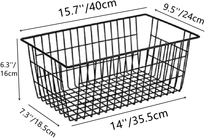 Slideep Farmhouse Large Wire Organizer Storage Bins Freezer Food Storage Basket for Kitchen Cabinets, Office, Bathroom, Pantry Organization Storage Bins Rack with Handles, 2 Pack, Black