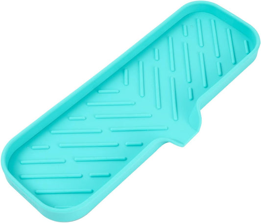 Silicone Bathroom Soap Dishes with Drain Spout-Bathroom and Kitchen Sink Organizer,Sponge Holder,Dish Soap Tray,Perfect for Dispenser,Scrubber,Bottle,Cup on Sink or Counter-Mint 12"×4"