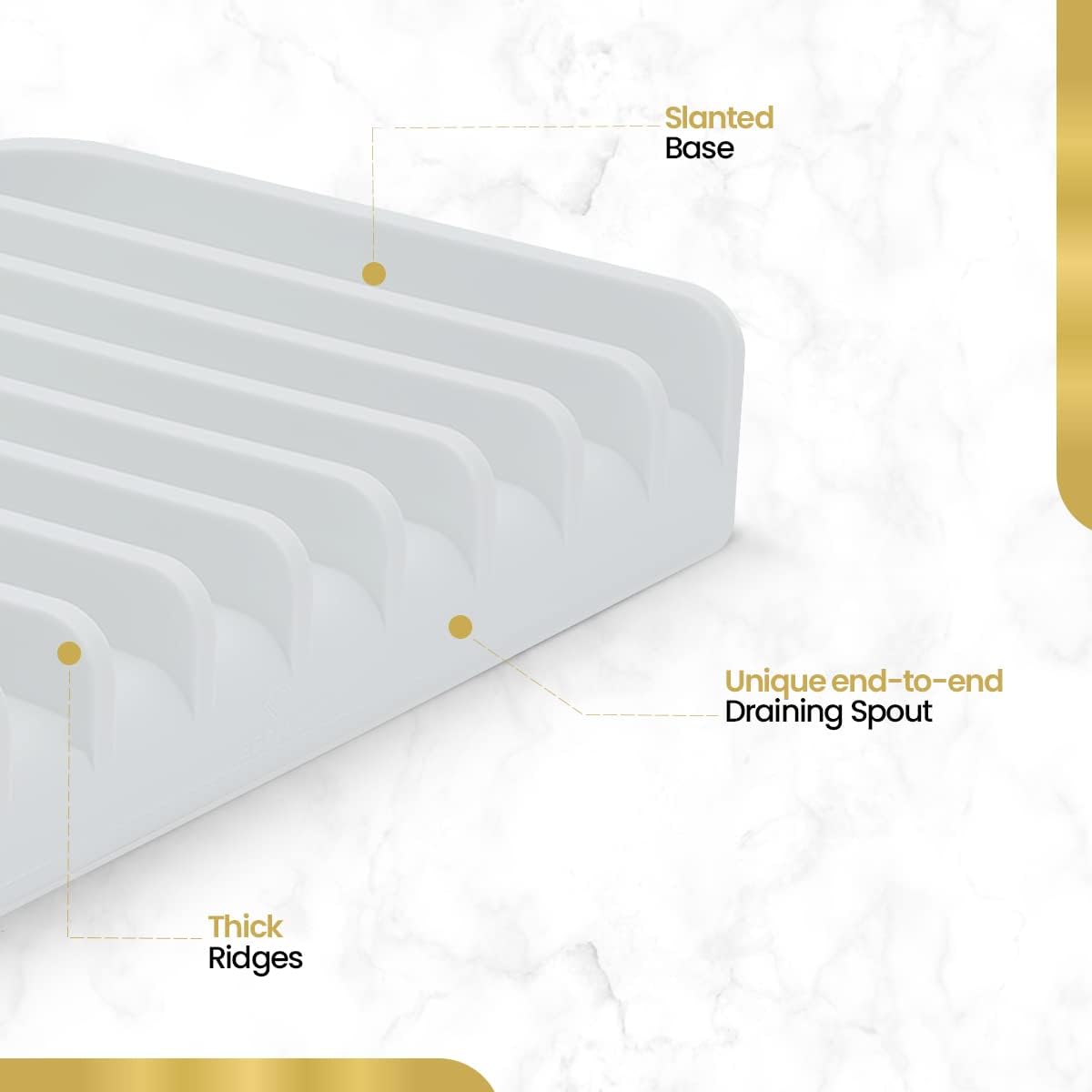 Effilogic Silicone Sponge Holder – Self-Draining Kitchen Sink Organizer, Quick Dry Mat and Counter Protector – Dishwashing Accessories for Sponges, Brushes, and Soap - Large White