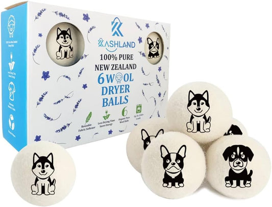 Organic Wool Dryer Balls: Eco-Friendly & Chemical-Free | Our Anti-Entanglement Reusable Balls Eliminate Wrinkle Static | 6-Pack XL Dryer Balls for Laundry is Made with New Zealand Wool (Dog)