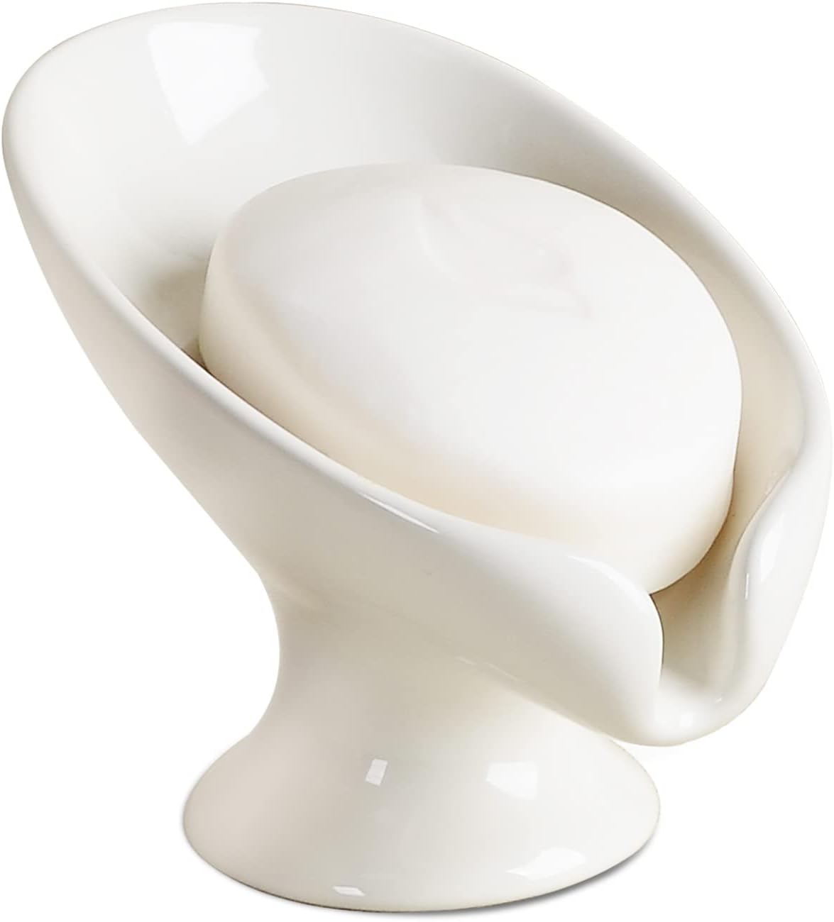 Soap Dish, Self Draining Bar Soap Holder for Bathroom Sink, Leaf-Shaped Drainage Ceramic Cream White Porcelain Decorative Soap Dish, ANTIS'S HOME