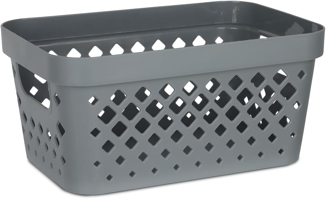Glad Plastic Baskets for Organizing, Set of 6 | Pantry Storage for Under Counter, Linen Closet, and Bathroom | Nesting Shelf Bins with Handles, 1 Gallon, Grey