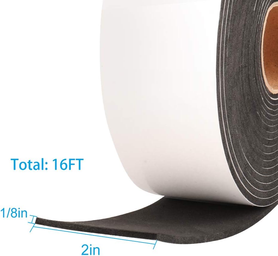 High Density Foam Tape,2 Inch Wide x 1/8 Inch Thick Door Insulation Tape,Adhesive Weather Stripping for Doors Window,Foam Seal Proofing Tape,16 Feet Long