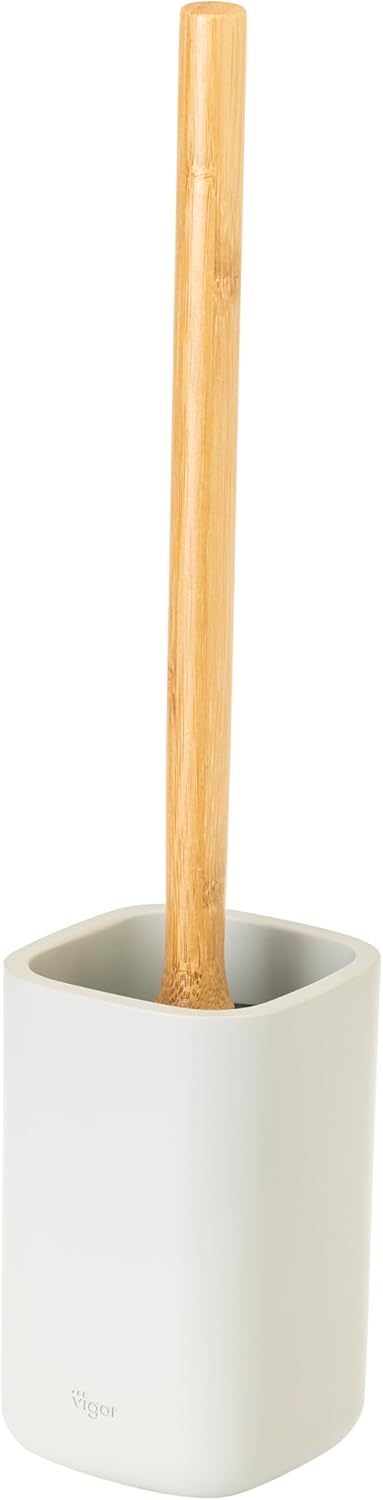 Vigar Zense Toilet Brush and Holder Set, Toilet Bowl Brush with Polyresin Stone Holder, Bathroom Sets for Bathroom Decor and Accessories, Light Gray