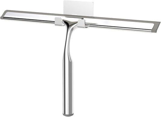 Shower Squeegee for Glass Doors, Squeegee for Shower Glass, Bathroom with Hook, Stainless Steel, 12-Inch Wide Blade for Efficient Cleaning, Perfect for Shower Glass,Tile Walls and Mirrors, Chrome