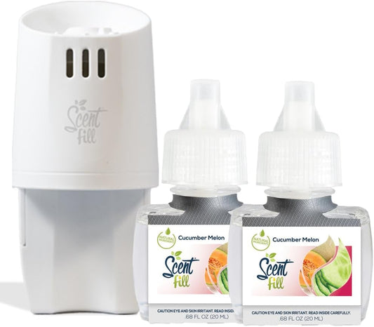 Scent Fill Cucumber Melon Plug in Air Freshener, Scented Oil Refills, 2 Refills + Diffuser