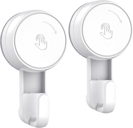 LUXEAR Suction Hooks Powerful Vacuum Suction Shower Hook- Heavy Duty Hangers Waterproof Wall Hooks for Bathroom Kitchen Towel, Robe, Loofah Removable and Reusable Hooks for Bags Coat (2 Pack)