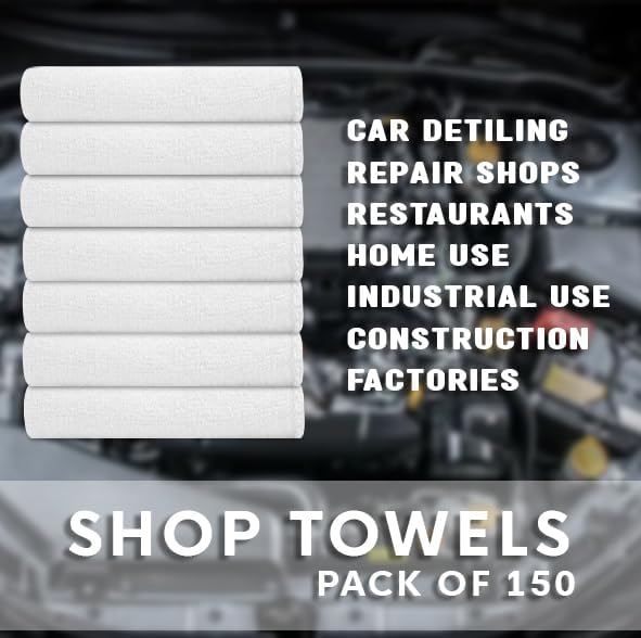 Cotton Shop Towels - Pack of 25 Cleaning Rags 12'' x 14'' - Super Soft and Absorbent Shop Rags for Cleaning House - Multipurpose Towels for Automobiles, Industries, Garage