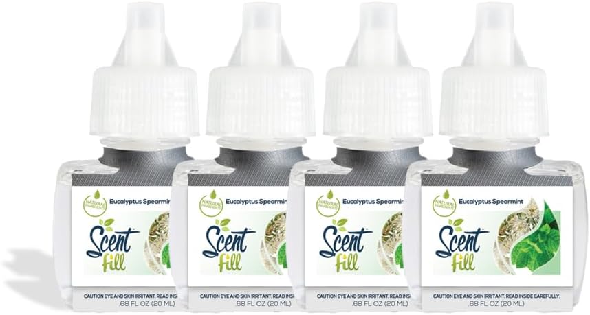 Scent Fill Eucalyptus Spearmint Plug in Air Freshener, 4 Scented Oil Refills