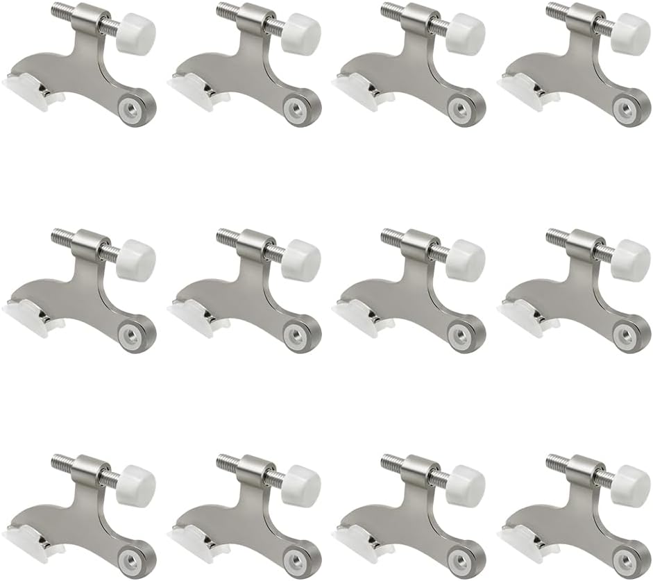 12 Pack Hinge Pin Brushed Nickel Door Stopper, Adjustable Heavy Duty Hinge Pin Door Stop with Rubber Bumper Tips