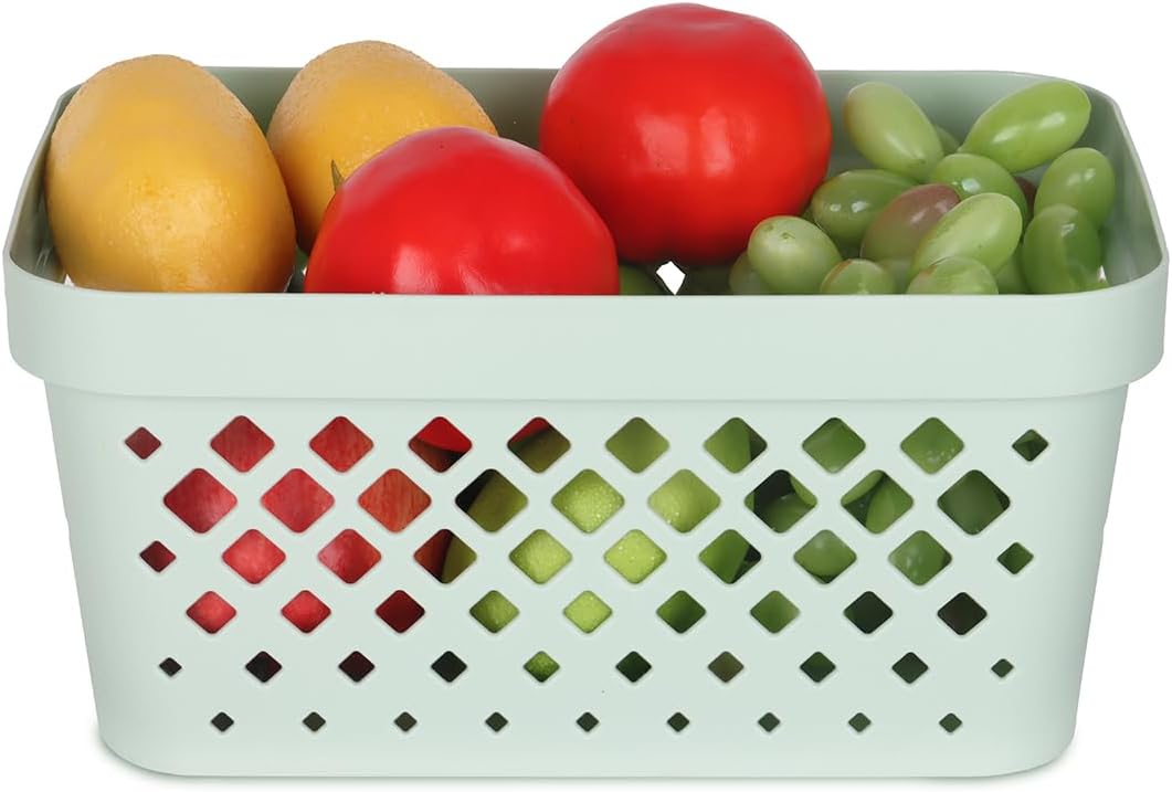 Glad Plastic Baskets for Organizing, Set of 6 | Pantry Storage for Under Counter, Linen Closet, and Bathroom | Nesting Shelf Bins with Handles, 1 Gallon, Sage