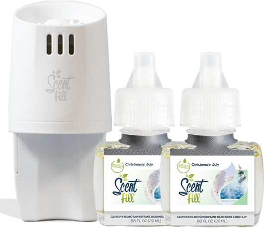 Scent Fill Christmas in July Plug in Air Freshener, Scented Oil Refills, 2 Refills + Diffuser